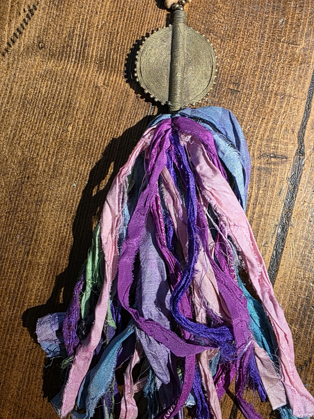 Boho Silk Tassel Necklace in Purple and Pink